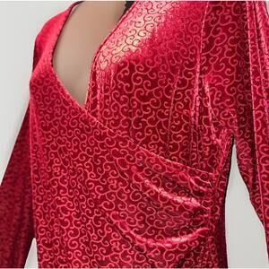 Territory Ahead Sz Medium Velvet Burnout V-Neck Long Sleeved Ruched Wrap Dress